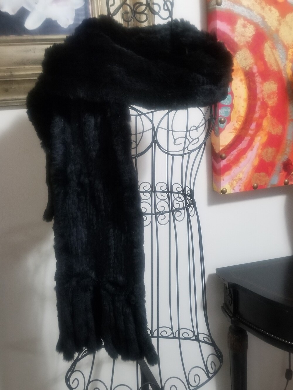 Holt Renfrew Women's Black Rabbit Fur Scarf/Wrap.